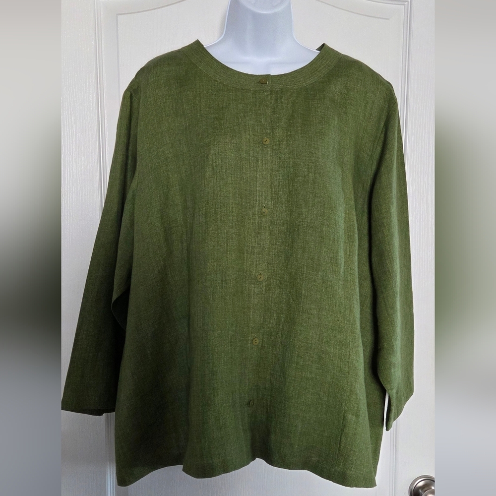 Eileen Fisher Olive Green Button Down Blouse
